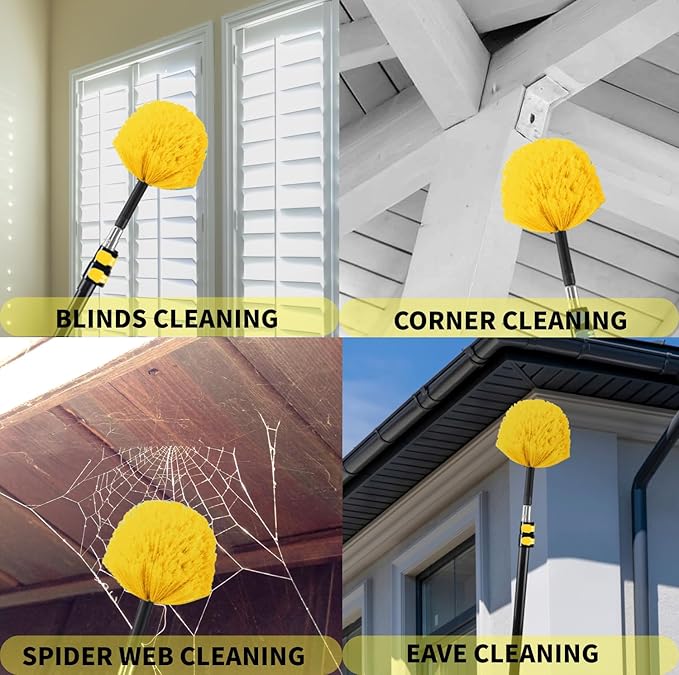 3 Pack Screw on Webster Cobweb Duster Head for Pole,Spider Web Remover Brush, Cobweb Duster Head Attachment,Fits Standard 3/4 inch Threaded Poles (3, Yellow)