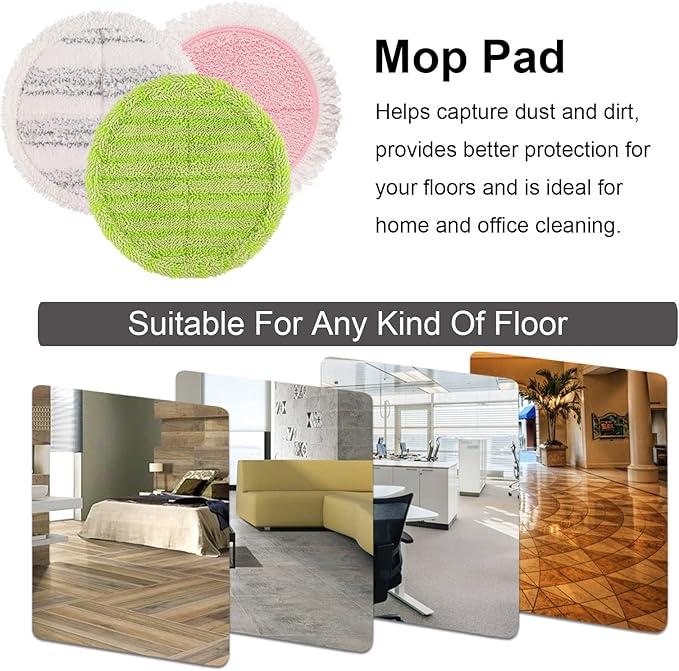 Electric Mop Pads, 6.3in Spin Mop Pads for Most Cordless Electric Spin Mop, Round Mop Replacement Pads for Floor Cleaning(8 Pack)