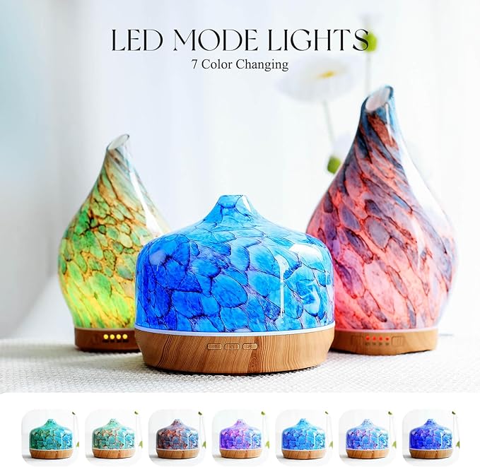 Porseme 500ml Glass Essential Oil Diffuser Aromatherapy Ultrasonic Cool Mist Humidifier 15-21 Running Hours Waterless Auto-Off Air Diffusers for Sleeping Yoga Office Working Spa and Rest (Light Blue)