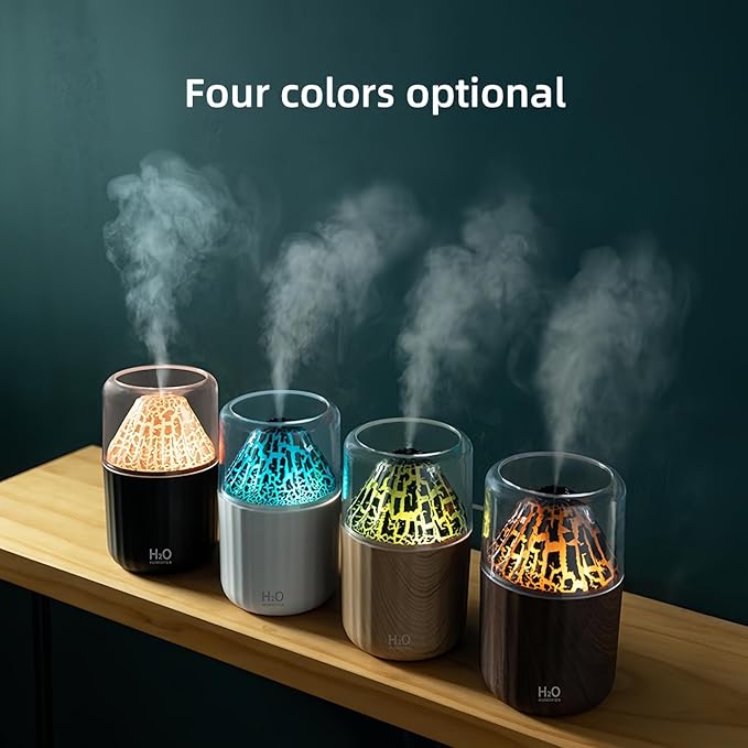 Colorful Volcano Humidifier, Ultrasonic Cool Mist Auto Shut-Off Car Diffuser, 2 Fog Mode Ultra Quiet Humidifier for Car Bedroom Office USB-300ml (White)