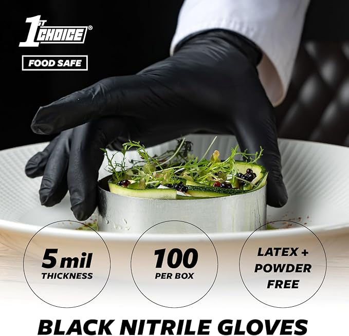 1st Choice Black Nitrile Gloves Disposable Latex-Free 5 Mil Textured for Cooking, Cleaning, Food Prep, Small, Case of 1000