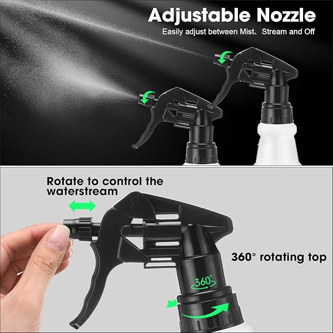 Eccliy 12 Pcs 16 Oz Plastic Spray Bottle, Adjustable Empty Reusable Sprayer for Cleaning, Planting, Water, Bathroom and Kitchen, BBQ, Commercial and Residential(Black,Original)