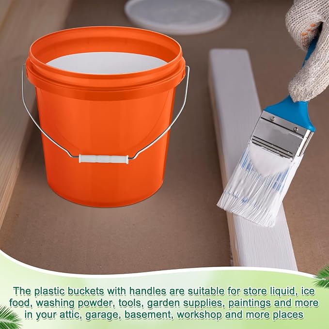 Tioncy 10 Pcs 2 Gallon Plastic Bucket with Lid Heavy Duty 2 Gallon Bucket Pail with Lid Handle for Storage Container Home Household Cleaning (Orange)