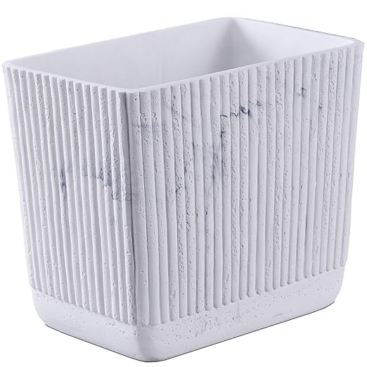 Ribbed White Travertine Striped Small Bathroom Trash Can 2.5 Gallon(9 Liter), Resin Heavy Sturdy Kitchen Garbage Can,Living Room Bedroom Trash Can, Decorative Wastebasket for Home, Garden, Office