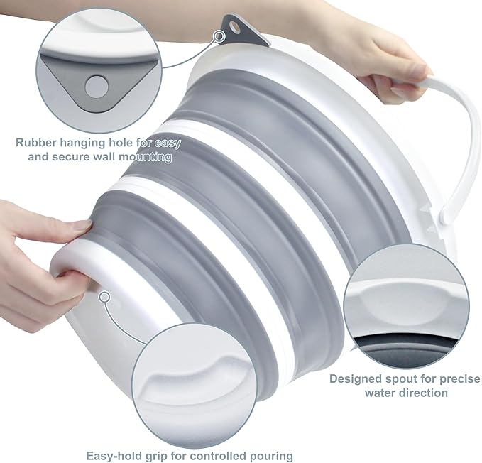 Goderewlid Collapsible Bucket 2.6 Gal/10L, Space-Saving, Portable Foldable Water Pail for Versatile Use, Home, Outdoors, Car Wash, Camping, Fishing - Grey, Single Pack