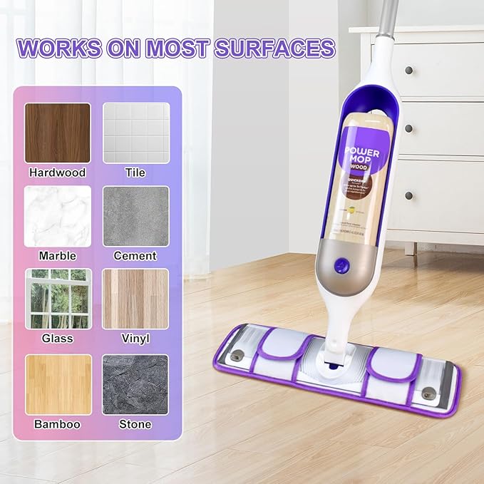 2 Pack Upgraded Reusable Mop Pads Compatible with Swiffer PowerMop, Mop Refill Pads Replacement for Swiffer Power Mop Spray Mop Pads for Multi-Surface Floor Cleaning, Quality Updated Cationic Material