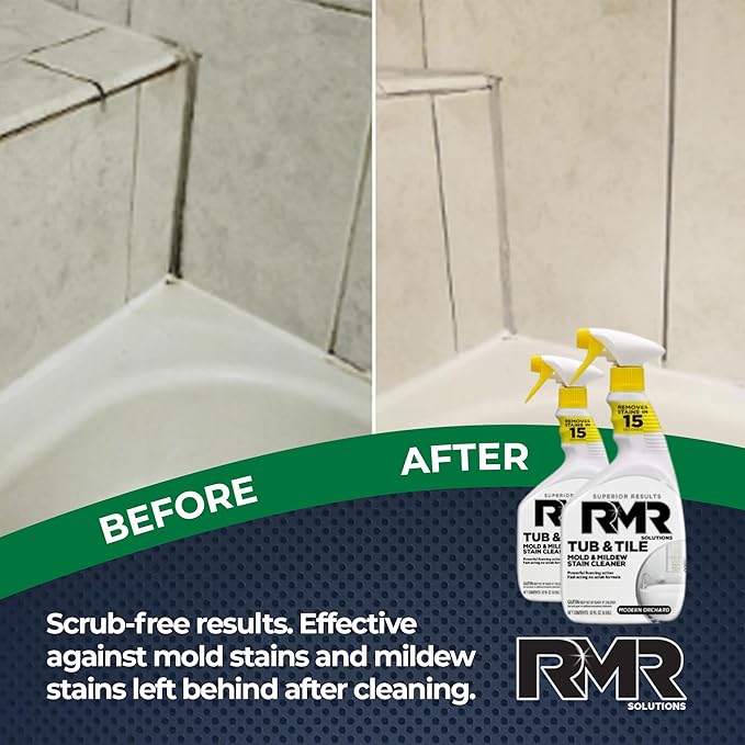RMR - Tub and Tile Cleaner, Mold Stain & Mildew Stain Remover, Industrial-Strength, No-Scrub Cleaner, 32 Fl Oz, 2 Pack