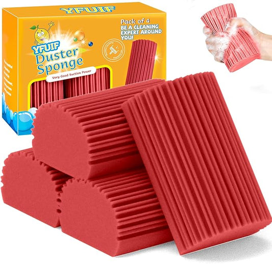 4 Pack Damp Clean Duster Sponge, Magic Sponge Eraser for Household Cleaning, Reusable Dusters Cleaning Supplies for Housekeeping, Dish, Blinds, Glass, Baseboards,Window Track Grooves and Faucets