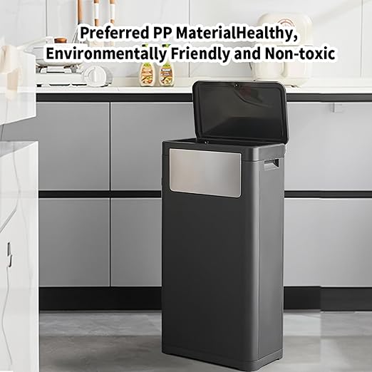 WanWanKa Trash Can with Lid, Large Tall 8 Gallon Commercial Trash Can, Plastic Waste Bin with Press top Lid, White Garbage Can Suitable for Kitchen, Bathroom, Bedroom, Living Room, Office(Black)