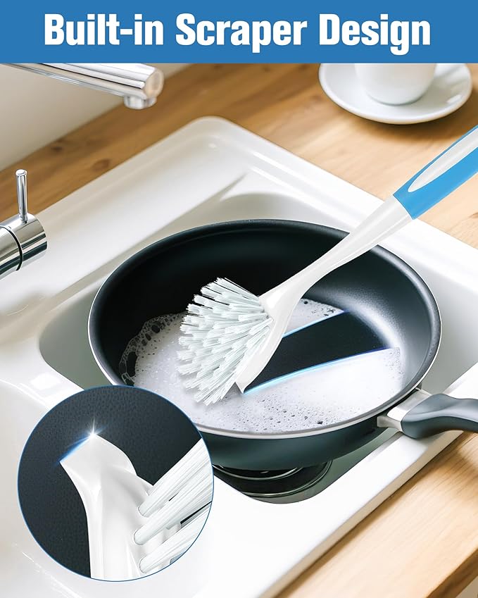 Dish Brush, Dish Scrubber & Kitchen Scrub Brush for Dishes, Pots, Pans, Sink, Cast Iron, Blue 4 Pack