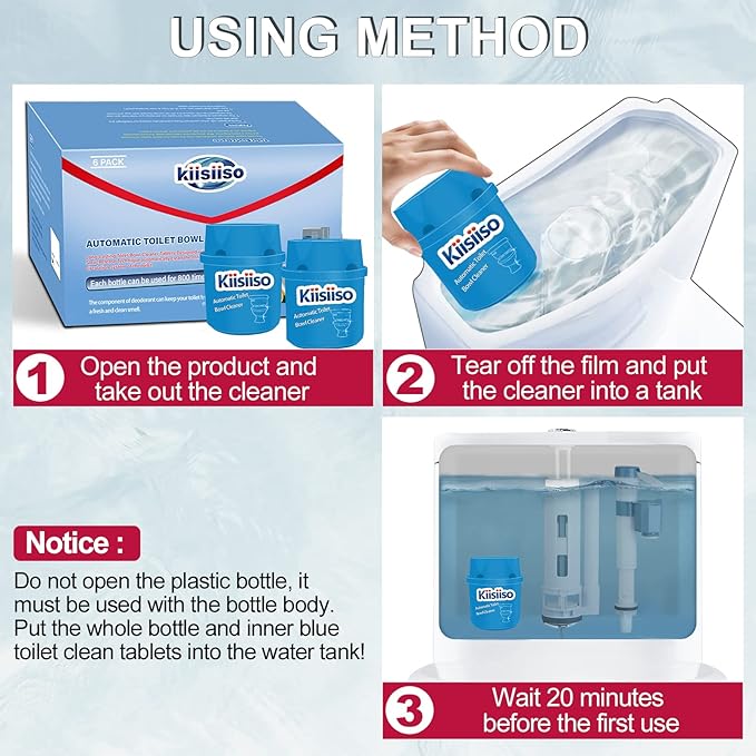 KIISIISO Toilet Bowl Cleaners-9 Bottles, Blue Toilet Bowl Cleaner Tablets in Bottles with Sustained-Release Technology, Upgraded Automatic Cleaning Solution Prevent Stain Build Up, 63.5 oz