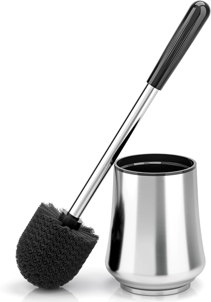 Toilet Brush, Toilet Brush and Holder Sliver Toilet Bowl Brush with Durable Bristles Modern Holder Toilet Scrubber Toilet Brush Set for Bathroom Cleaning
