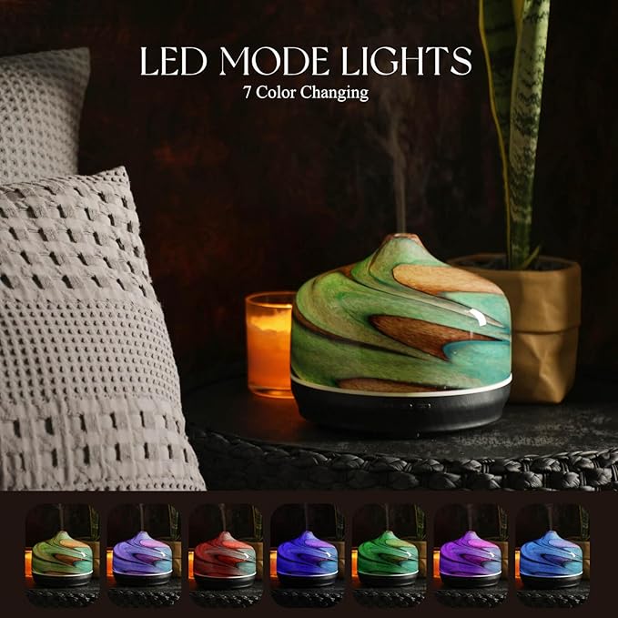 Porseme 500ml Glass Essential Oil Diffuser Aromatherapy Ultrasonic Cool Mist Humidifier 15-21 Running Hours Waterless Auto-Off Air Diffusers for Sleeping Yoga Office Working Spa and Rest (Teal Green)