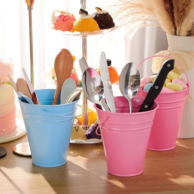 Sadnyy 12 Pack Metal Buckets with Handle, Galvanized Bucket 4.5 x 5 Inch Basket Bucket Party Supplies, Crafts for Christmas Halloween Candy Bars Vase Crafts(Pink Blue)