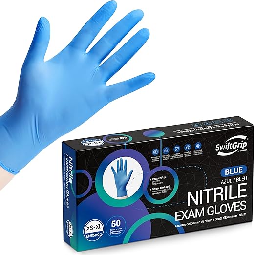 Disposable Nitrile Exam Gloves, Blue, Nitrile Gloves Disposable Latex Free, Medical Gloves, Cleaning Gloves, Food-Safe Rubber Gloves, Powder Free, Non-Sterile, 50-ct Box (Small)