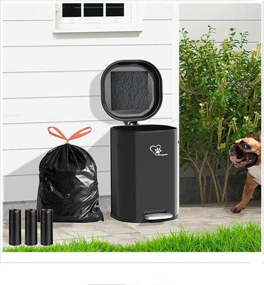 Dog Poop Trash Can Outside, Waste Bin with Lid and Removable Inner,Metal Rake Pooper Scoope,Odor Control for Indoor/Outdoor (Trash Can for Outdoors)