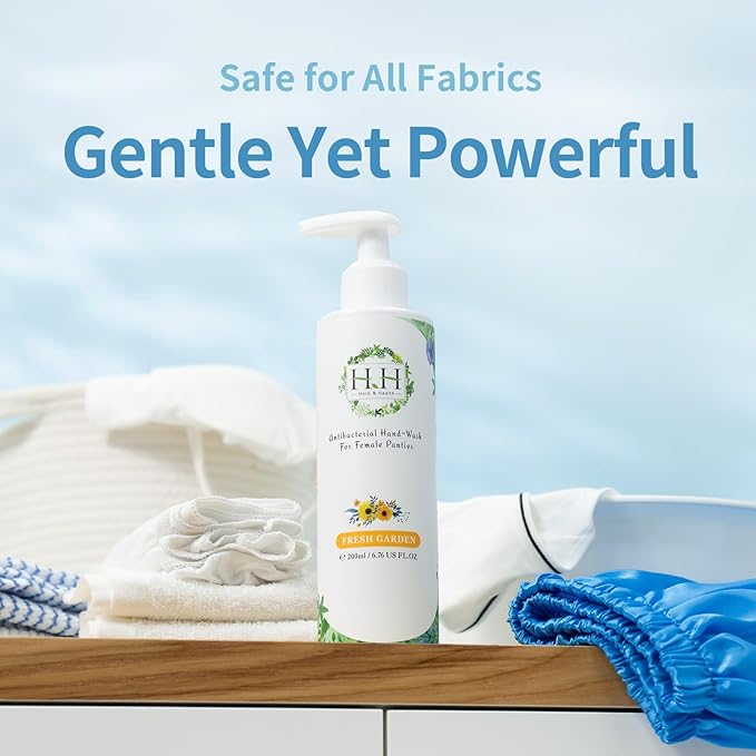 HH Herb & Health Underwear Wash, Enzyme Stain Remover for Panties Period Blood Discharge Sweat, Gentle pH7 Hand Wash Detergent for Sensitive Skin, No Bleach, Babypowder Scent