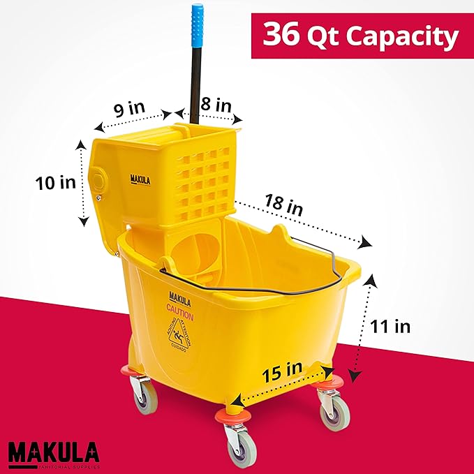 Makula 36 Qt. Yellow Plastic Mop Bucket & Side Press Wringer Combo