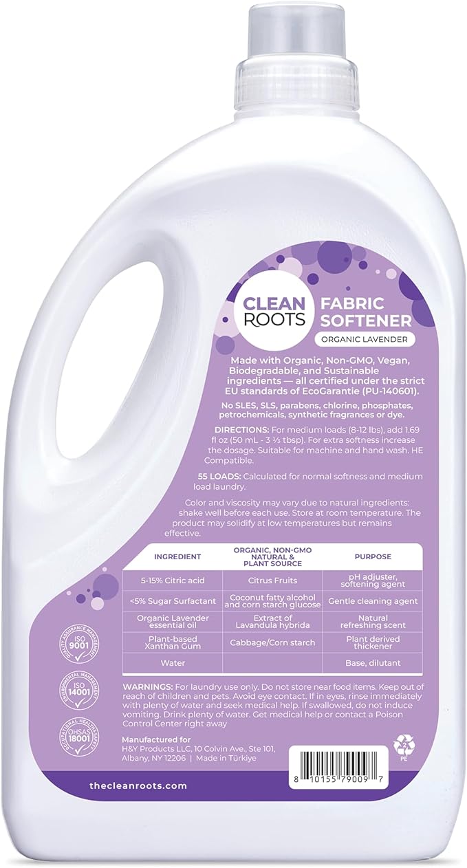 Fabric Softener – EcoGarantie Certified, 100% Plant-Based Formula, Made with Organic Ingredients, Scented with Organic Lavender Essential Oil – 55 Loads, 92.9 fl oz (2.75 L)