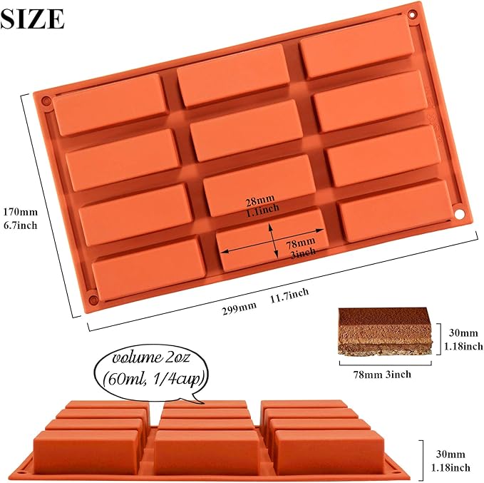 Funshowcase 12 Cavity Narrow Rectangle Bars Silicone Mold