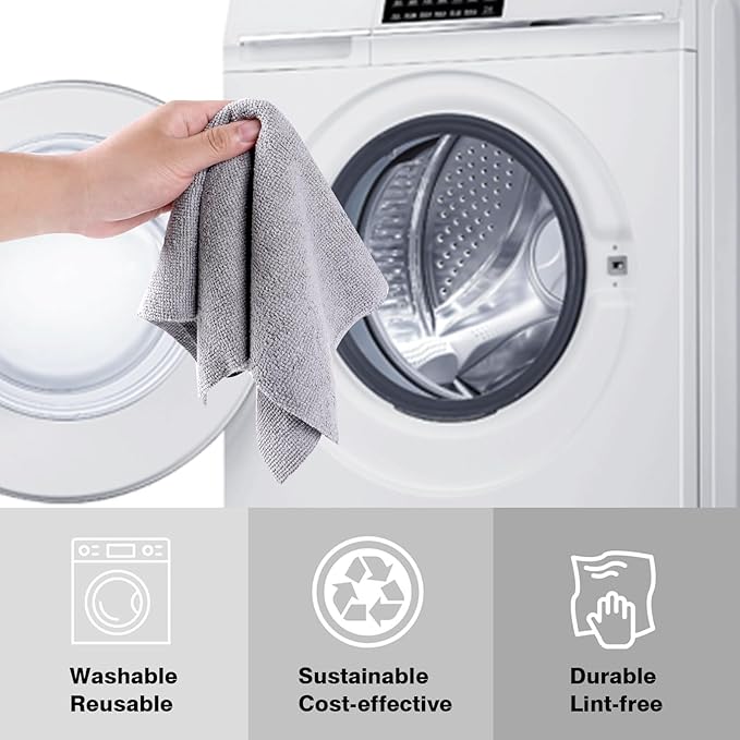 Microfiber Cloth Roll 75 Pack, 180GSM, Tear Away Microfiber Towels 12x12 Inch, Reusable Cleaning Rags for Car Detailing, Kitchen, Dishes, House Cleaning, Windows, Glass, Garage, Shop (Grey)