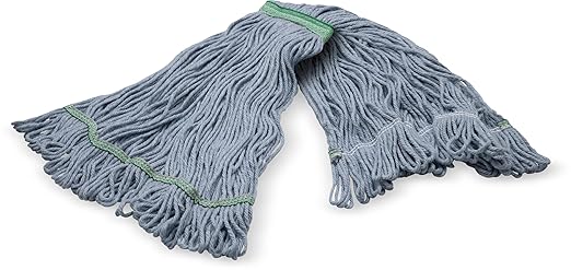 SPARTA Flo-Pac Cotton Mop Head, Loop-Ended, Narrow Band with 1"Green Band for Organized Cleaning, Medium, Blue