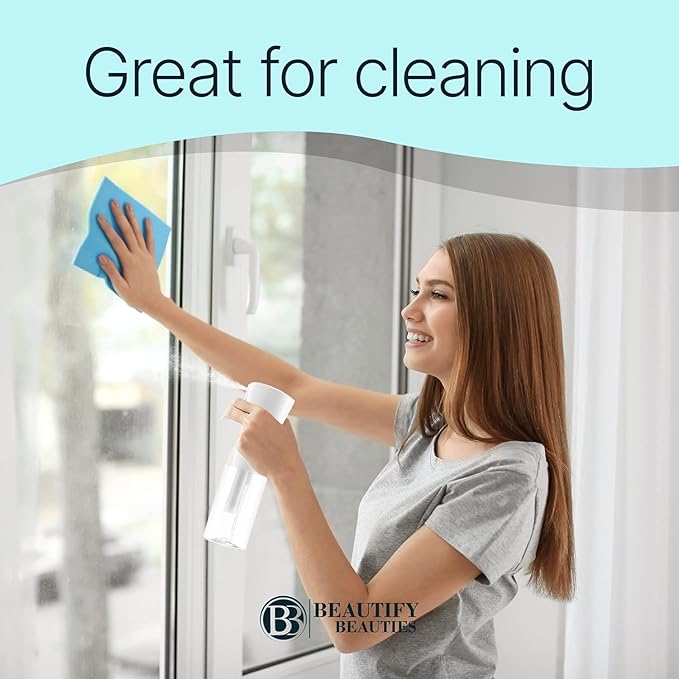 BeautifyBeauties Hair Spray Bottle – Ultra Fine Continuous Water Mister for Hairstyling, Cleaning, Plants, Misting & Skin Care (White, 10.1 Ounces)