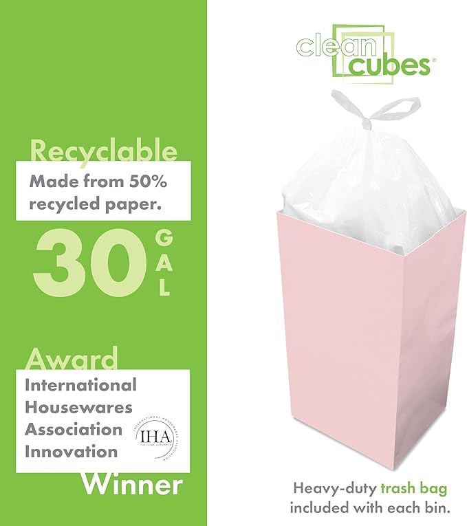 30 Gallon Disposable Pop-Up Trash Cans (3-Pack) with Fitted Bags – Foldable Garbage & Recycling Bins for Parties, Events & Kitchen (Pink, 30" H x 14" W x 17" D)