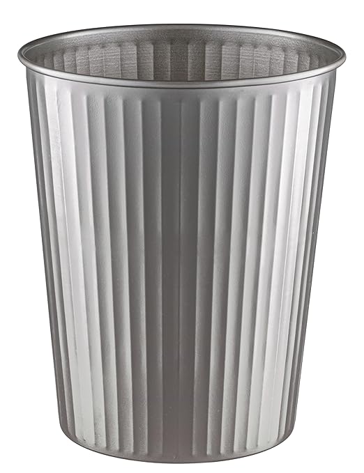 Monarch Abode Pewter Handcrafted Ridge Embossed Metal Wastebasket for Home Office, Decorative Waste Basket, Modern Bathroom Garbage Can, Durable & Decorative Trash Bin, Pewter Trash Can