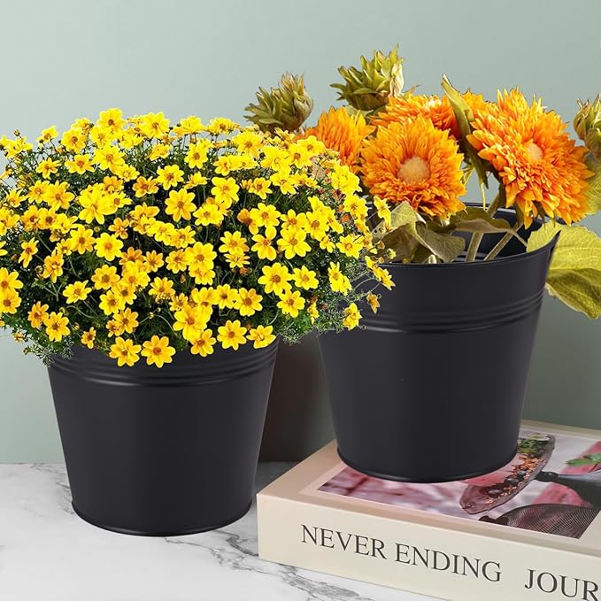 18 Pack 4 Inch Black Mini Metal Bucket, Elegant Galvanized Buckets with Handles, Tin Buckets, Small Iron Bucket, Mini Metal Pail for Party Favors, Crafts, Garden & Beach