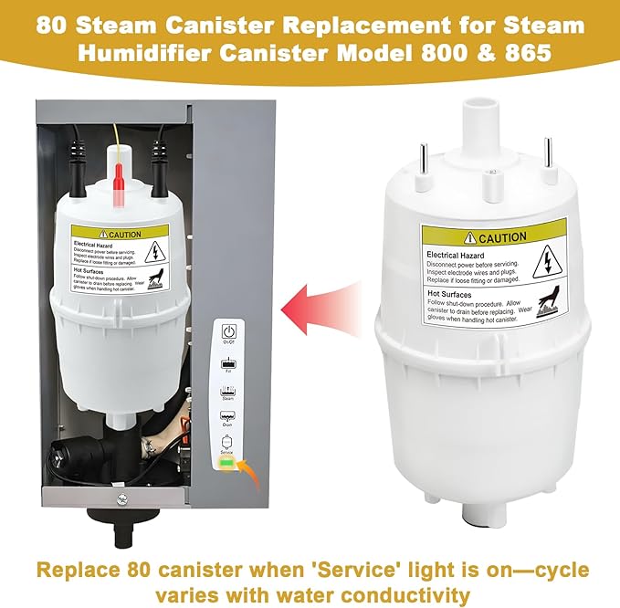 80 Steam Canister Replacement Steam Humidifier Canister Model for AprilAire Steam Humidifier Models 800, 801, 865, 866 Whole House Humidifiers, with O-Ring for Leak-Proof Seal (1PCS)