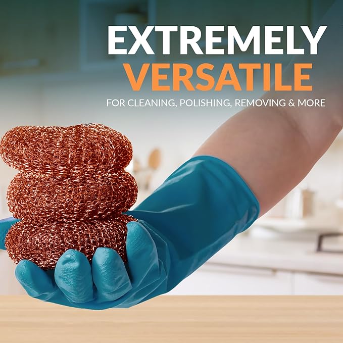 PAMI Heavy Duty Non Scratch Copper Scrubbers for Pots and Pans, Copper Wool Scrubber, Reusable Scouring Pads, Pack of 4