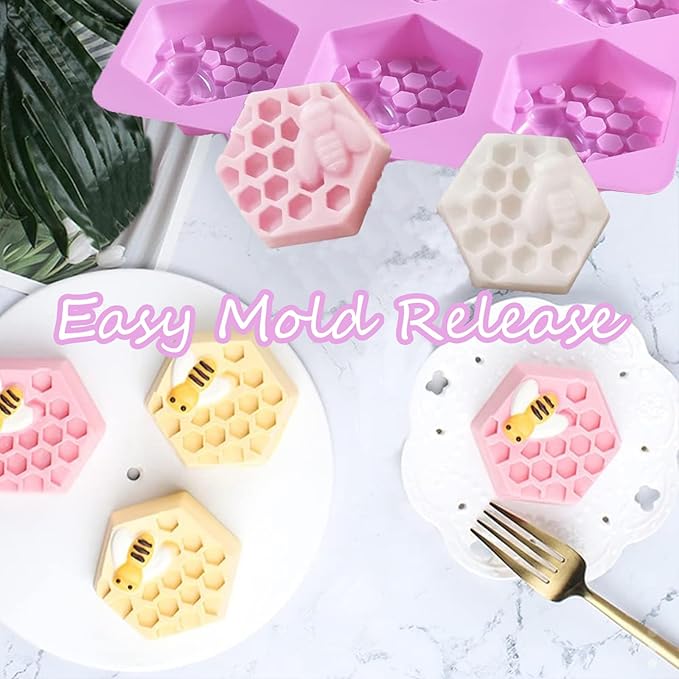 Bee Silicone Molds 2Pcs Honeycomb Silicone Mold Beehive Shape 6 Cavities Molds Set for Homemade Soap Making, DIY Jello, Bath Bomb, Beeswax Candle, Resin