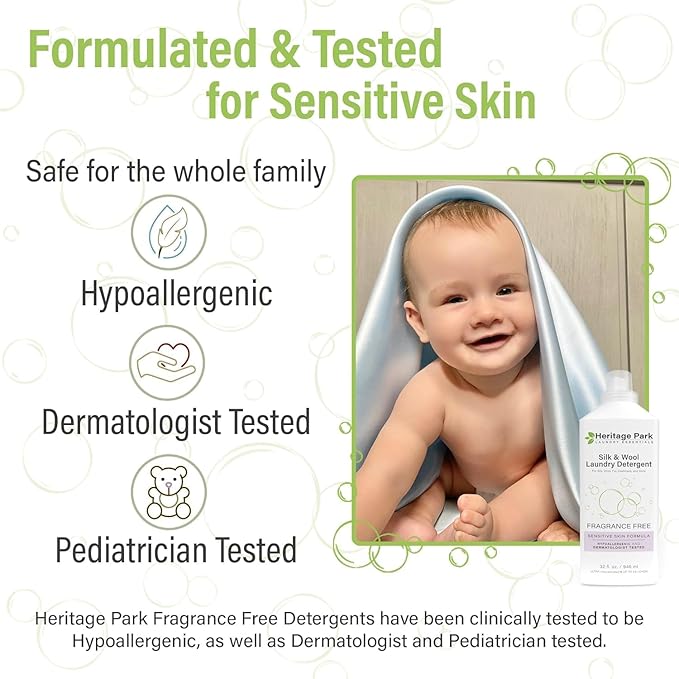 Heritage Park Silk & Wool Fragrance Free, Hypoallergenic, pH-Neutral Laundry Detergent - Dermatologist-tested, Sensitive Skin-Friendly, Enzymes-Free, Ultra Concentrated (4 Fl Oz)