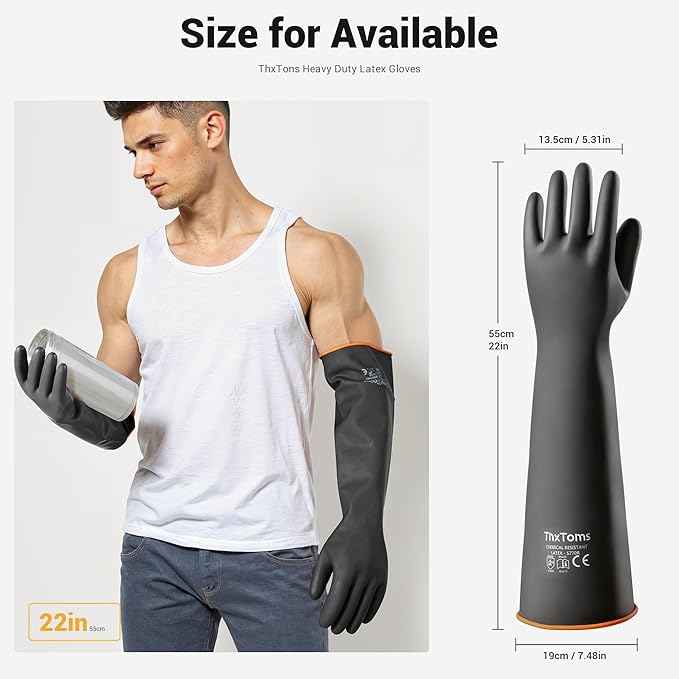 ThxToms Chemical Resistant Gloves,Long Heavy Duty Gloves,Puncture Resistant, Resist Acid,Oil,Alkali, Waterproof for Industrial Cleaning,Gardening,22", 1 Pair
