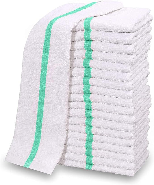 GOLD TEXTILES New Cotton Blend White Restaurant Bar Mops Kitchen Towels (120, Green Stripe)