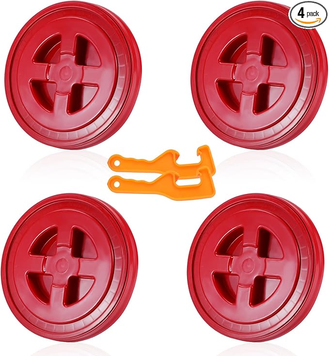 4 Pieces 5 Gallon Bucket Lid with Bucket Lid Opener,Plastic Storage Bucket Leak-Proof Screw Seal Lids,Pet Food Storage Container Lid for Home Paint Storage Buckets