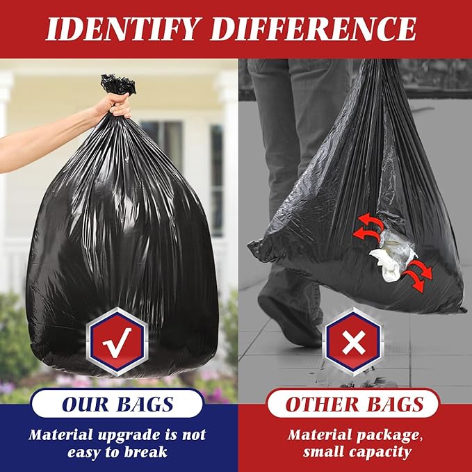 Teivio Large Black Trash Bags 55-60 Gallon 22 Counts Fit 50,55,60,Gal All Purpose Garbage Bags, Extra Large Lawn and Leaf Bags Outdoor Trash Can Liner, Drum Liners, Workshops, Backyard