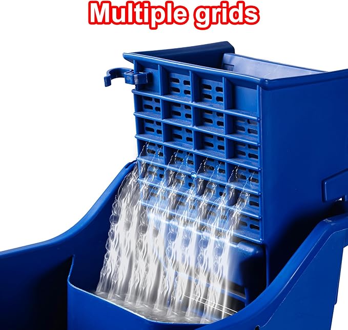 Matthew Cleaning Blue 44Quart Commercial Mop Bucket INCL.Wet String Mop& 19'' Industrial Wet Floor Sign with Side Press Wringer On Wheels,Tandem Portable Floor Cleaning Wavebrake,Ideal for Household