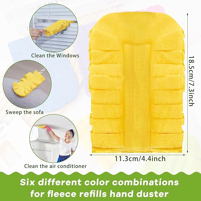 Zubebe 12 Pcs Duster Refill Reusable Fleece Duster Refills Feather Flat Dusters Multi Surface Washable Cleaning Pads Tools for Home, Blinds, Car, Pet, Furniture, Fans (Yellow)