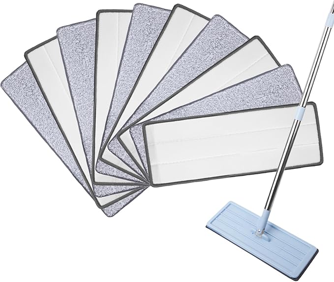 10 Pcs Flat Mop Pads, 13" X 4.7" Microfiber Mop Cleaning Pads, Microfiber Mop Pad/Refill/Head, Mop Pads Washable, Pads Replacement for Flat Mop or Mop Bucket Set