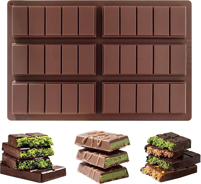 Chocolate Bar Mold - Deep Non-Stick Silicone Chocolate Molds for Homemade Dubai Pistachio Chocolate, Candy, Snacks, and Protein Bars (Reusable, Break Apart Design)