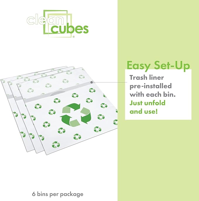 13 Gallon Disposable Pop-Up Trash Cans (6-Pack) with Fitted Bags – Foldable Garbage & Recycling Bins for Parties, Events & Kitchen (Recycle, 17" H x 13.5" W x 10" D)