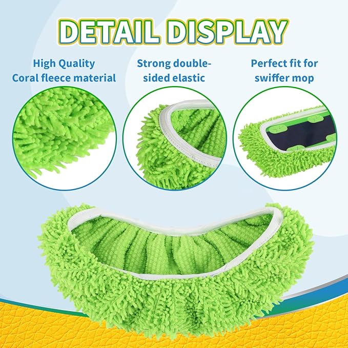 2 Pack X-Large Reusable 100% Coral Fleece Mop Pads Compatible with Swiffer XL（17'' x 5''）, Washable Pads for Surface/Hardwood Floor Cleaning (Mop is Not Included)