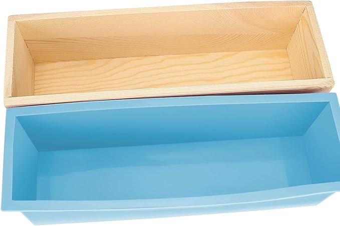 ZOENHOU 3PCS 42oz Blue Soap Molds, Flexible Rectangular Silicone Soap Making Molds Kit with Wood Box DIY Tool Set for Soap Making Supplies