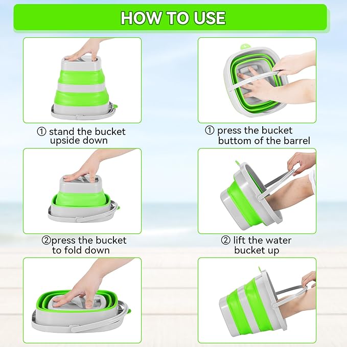 2 Pack 2.6 Gallon(10L) Collapsible Plastic Buckets with Handle Compact Cleaning Square Storage Bucket Portable Water Tub Outdoor Water Pail for Garden Hiking Fishing Camping (Green)