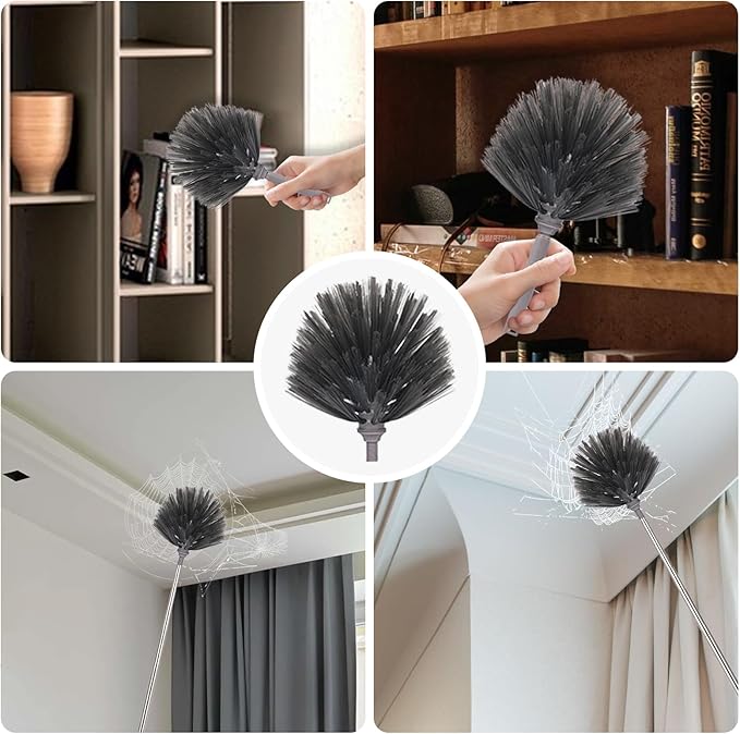 5Pcs Dusters for Cleaning, with Microfiber Duster, Ceiling Fan Brush, Cobweb Duster, 100in Stainless Steel Extension Pole, Bendable Extendable Duster for High Ceilings, Gap Dust Wet or Dry