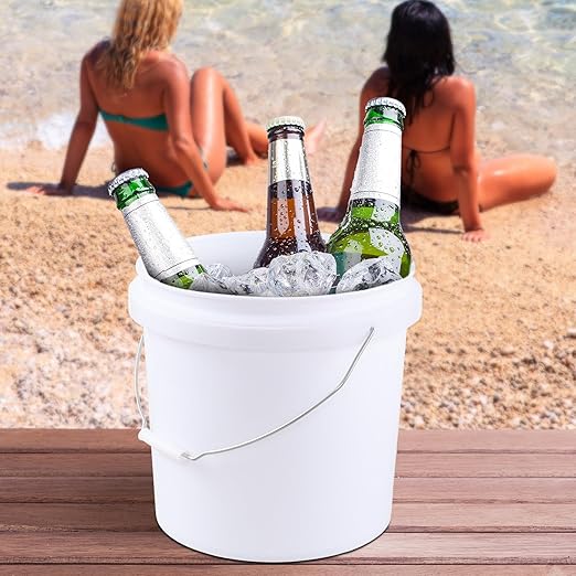 4-Gallon White Bucket Pail Container with Air Tight Lid, Plastics Food Grade Buckets Pail (4 Pack)