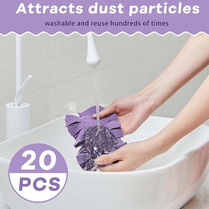 Zubebe 20 Pcs Duster Refill Reusable Fleece Duster Refills Feather Flat Dusters Multi Surface Washable Cleaning Pads Tools for Home, Blinds, Car, Pet, Furniture, Fans (Vivid Color)