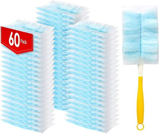 60 Count Electrostatic Duster Refills Compatible with Swiffer Duster,Multi-Surface Dusting Refills,Microfibre Dusters for Cleaning with 1Pcs Short Handle,Unscented
